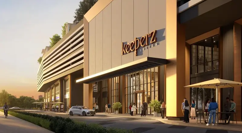 Entrance and ground-floor retail at Keeperz Suites, Gelugor