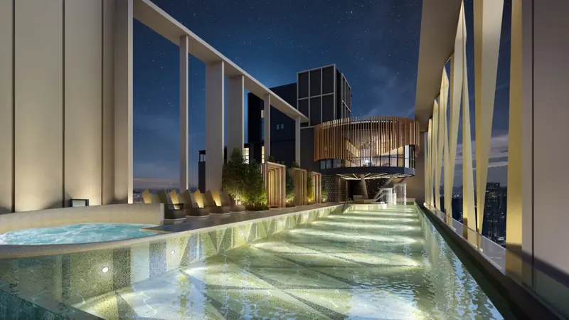 Pool at night at Phoeniz Suites, KLCC