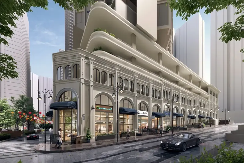 Shop-lined boulevard at The Aldenz, Central Park Damansara