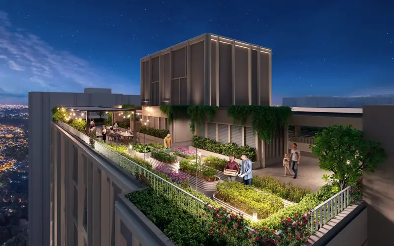 Rooftop herb garden at night at The Aldenz, Central Park Damansara
