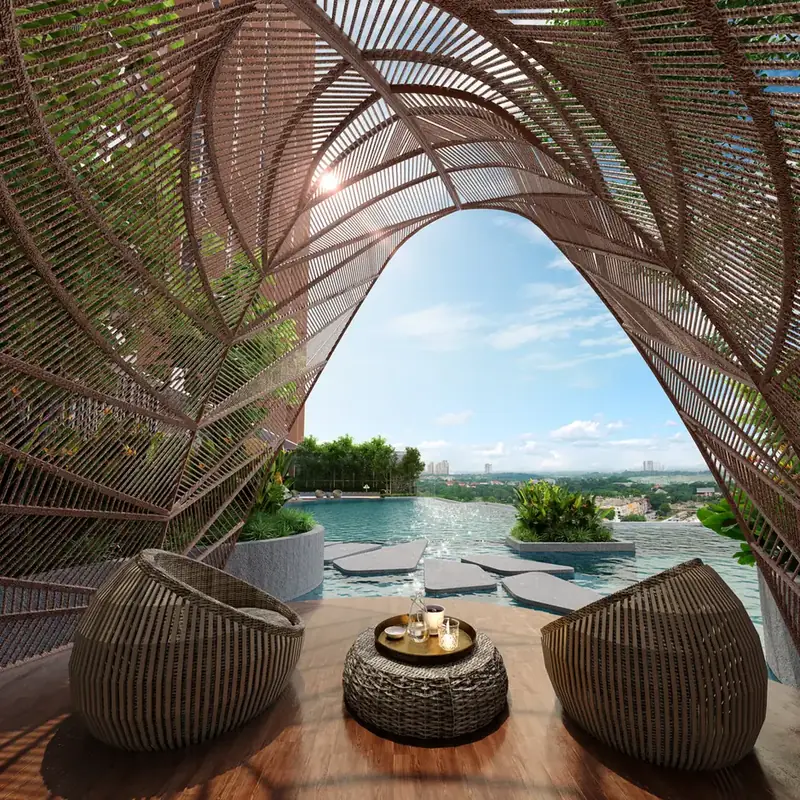 Woven pool pavilion at The Asteriaz, Kebun Teh