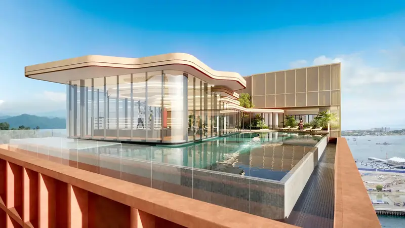 Sky pool overlooking the marina at The Bedrock, Jesselton Docklands