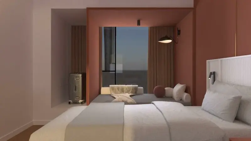Bedroom with sea view at The Bedrock, Jesselton Docklands